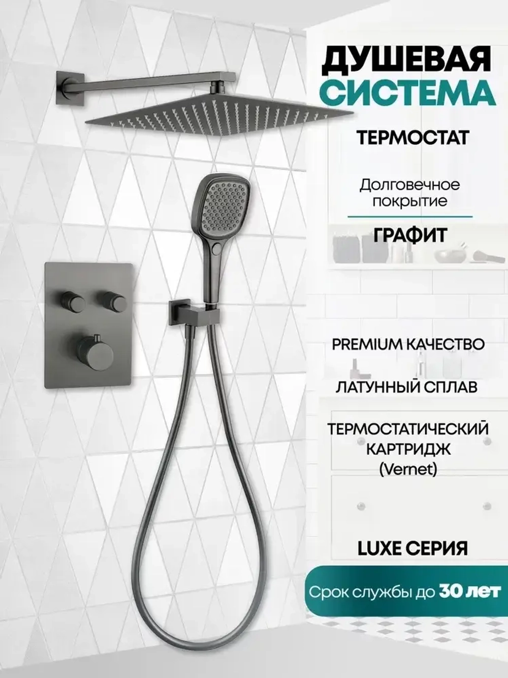 Душевая система скрытого монтажа Grocenberg GB5040BG с Термостатом Vernet (Франция)