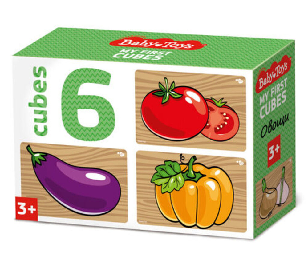 Кубики пластиковые 6шт "Овощи" ТМ Baby Toys напечатанный рисунок 3+