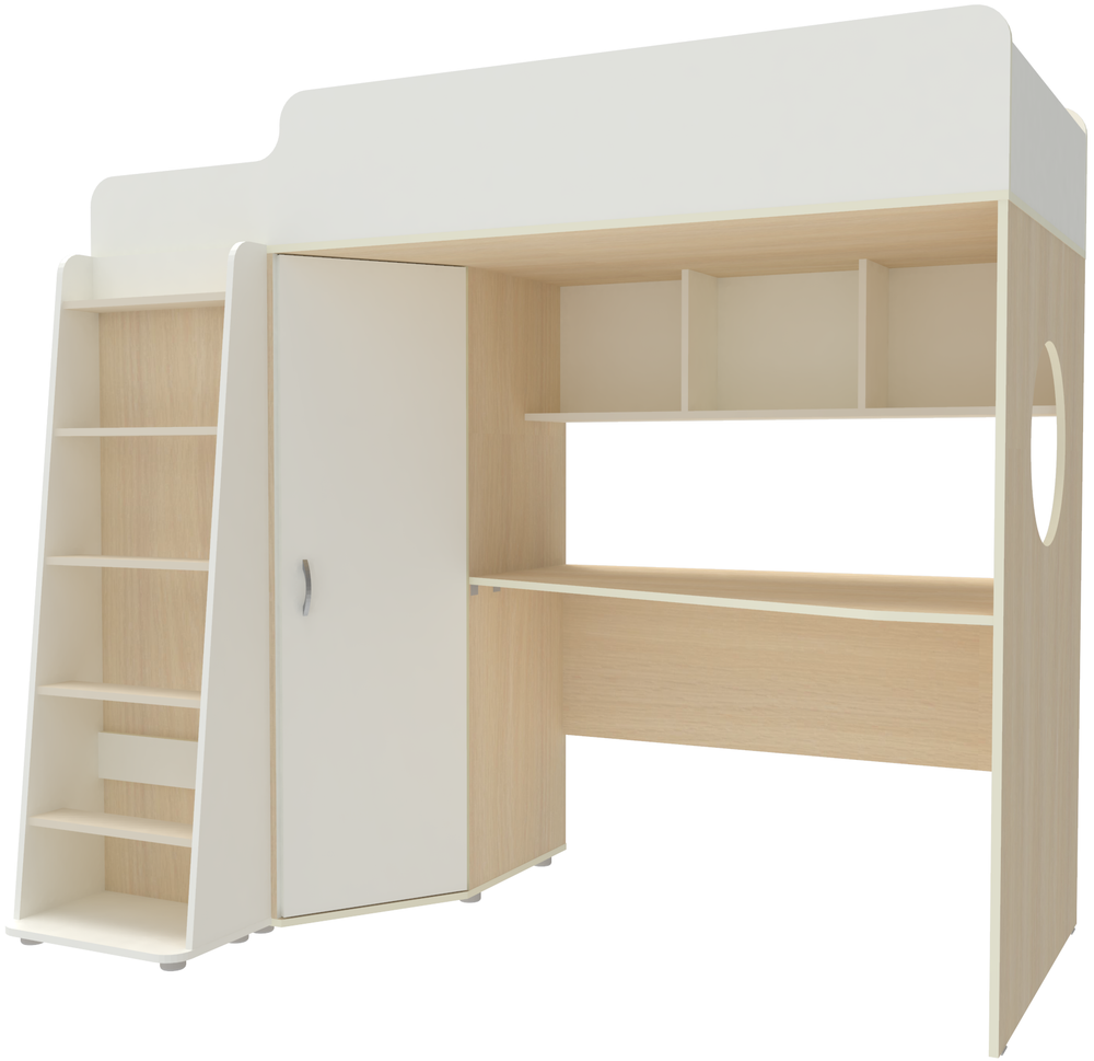 Кровать-чердак КарИВи Л-4.1 80х190  Дуб Молочный Белый