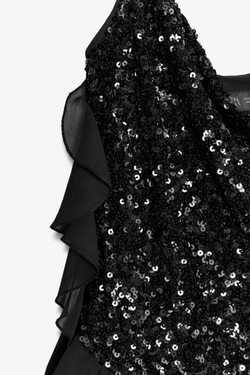 ZARA КОРОТКОЕ ПЛАТЬЕ С ПАЙЕТКАМИ, ЧЕРНЫЙ