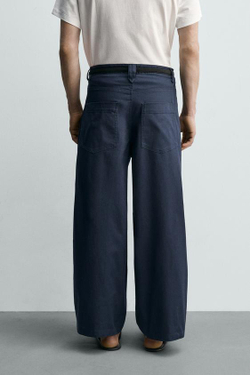 ZARA УКОРОЧЕННЫЕ БРЮКИ WIDE FIT, МОРСКОЙ СИНИЙ