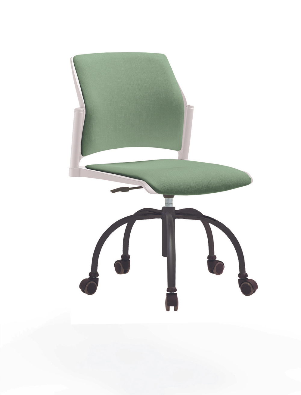 Кресло Rewind каркас черный, пластик белый, база паук краска черная, без подлокотников, сиденье и спинка бледно-зеленые