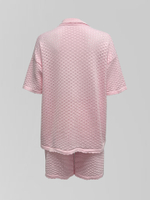 Костюм трикотажный однотонный из рубашки с коротким рукавом и шорт на резинке