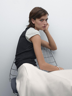 Massimo Dutti Хлопковый топ в рубчик без рукавов, темно-синий