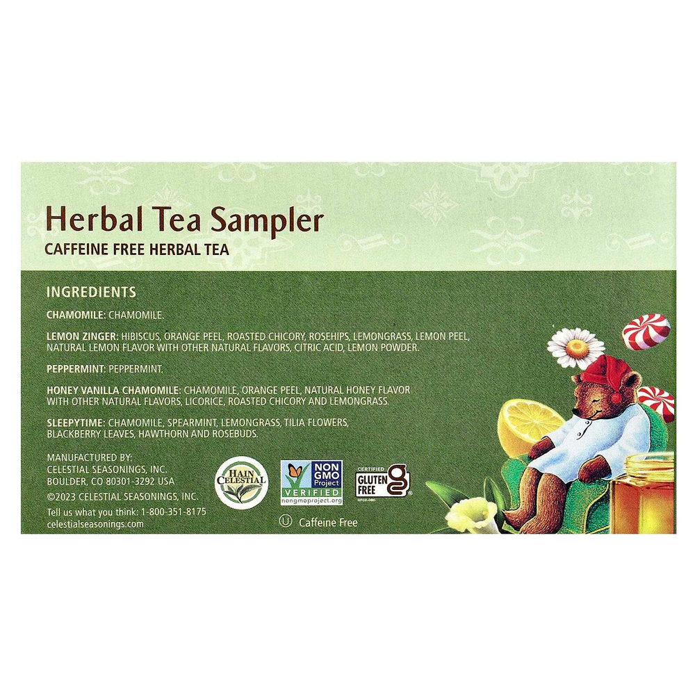Celestial Seasonings, Пробник травяного чая, 5 вкусов, без кофеина, 18 чайных пакетиков, 31 г (1,1 унции)