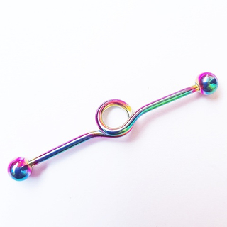 Штанга на индастриал для пирсинга ушей " Петля". Сталь 316L, радужное анодирование ( бензинка). 1шт