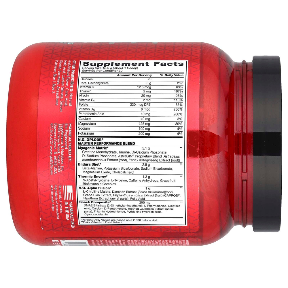 BSN, N.O.-Xplode, легендарная предтренировочная добавка, голубая малина, 555 г (1,22 фунта)