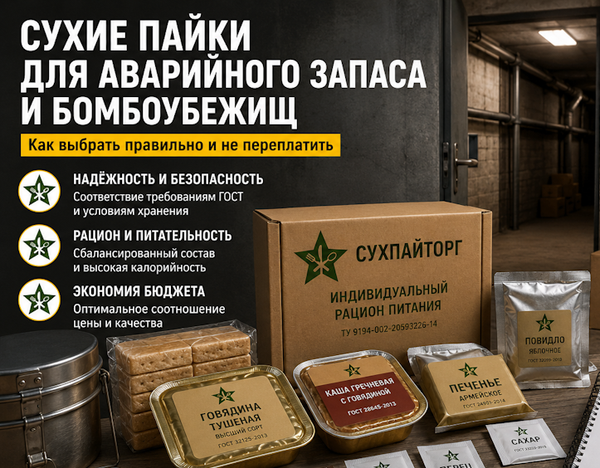 Сухие пайки для аварийного запаса и бомбоубежищ: какие бывают и как выбрать Сухие пайки для аварийного запаса и бомбоубежищ: какие бывают и как выбрать