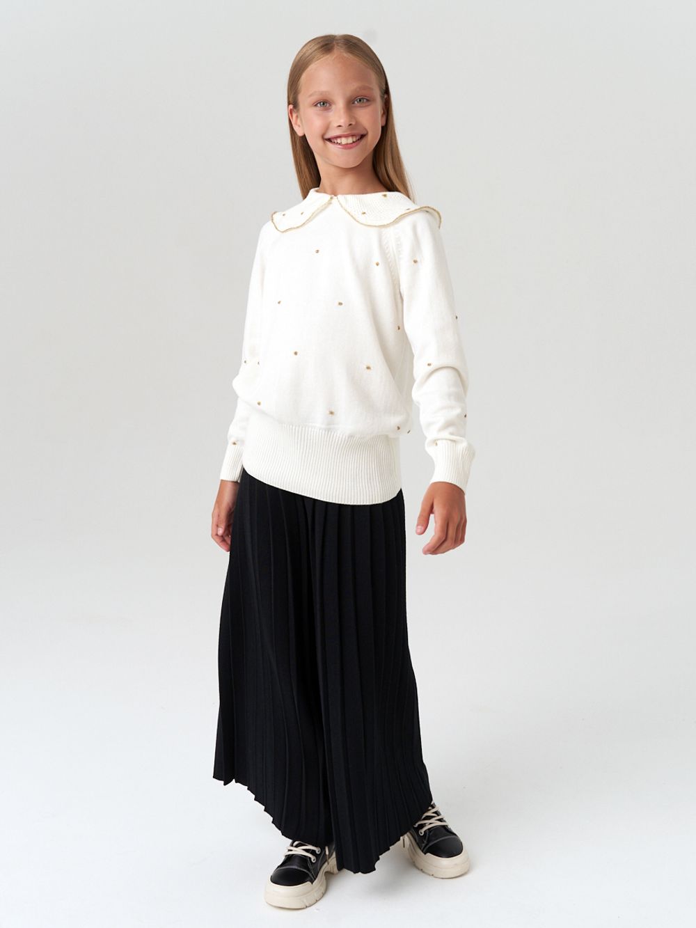 Джемпер для девочки с длинным рукавом AT977-1 молочный