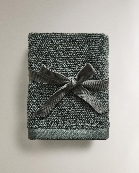 ZARA HOME НАБОР ХЛОПКОВЫХ ПОЛОТЕНЕЦ ДЛЯ РУК (3 ШТ.), ЗЕЛЕНЫЙ