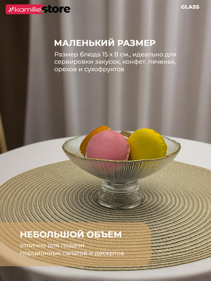 Блюдо 15х8 см. стеклянное на ножке, с золотой обводкой