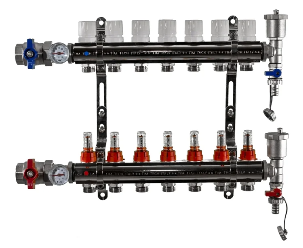 Коллектор TIM c расходомерами 7 контуров (латунь)
