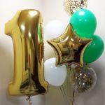 Шар (40"/102 см) Цифра, 1, Золото, в упаковке