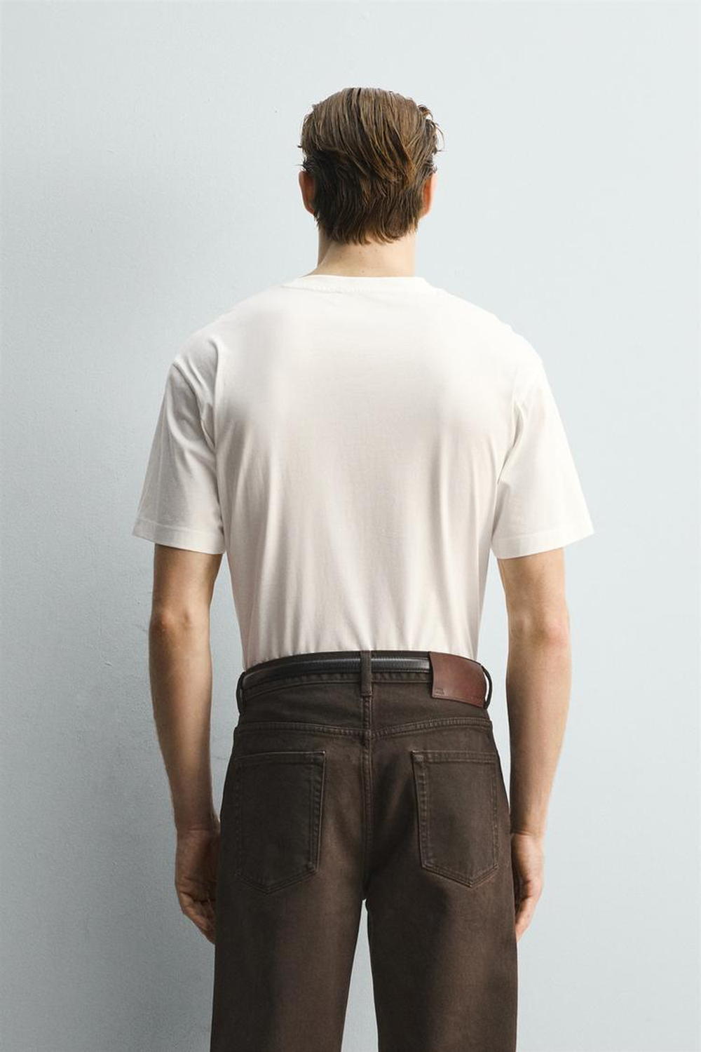 ZARA ФУТБОЛКА ИЗ МЕРСЕРИЗОВАННОГО ХЛОПКА С КОРОТКИМИ РУКАВАМИ, БЕЛЫЙ