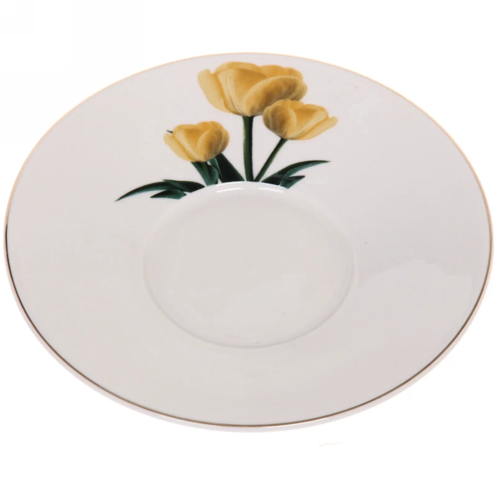 Чайная пара (зеркальная кружка 230мл+блюдце) анаморфный дизайн «Тюльпаны желтые»