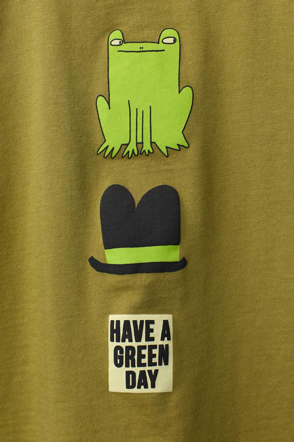 ZARA ФУТБОЛКА С ПРИНТОМ «ЛЯГУШКА», ХАКИ