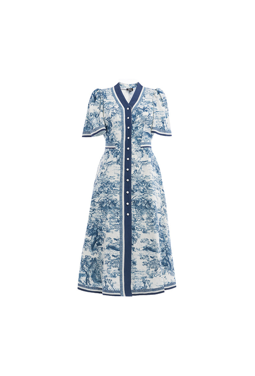 Платье льняное на пуговицах сине-белое 07-02-25 SS