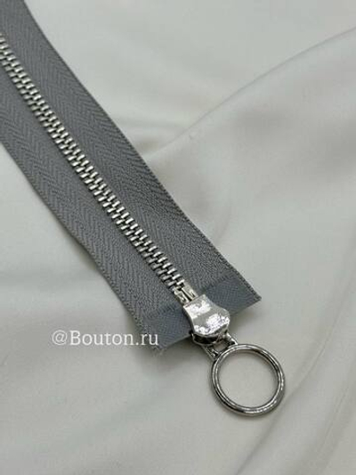 Молния серебро серая двухзамковая с кольцом