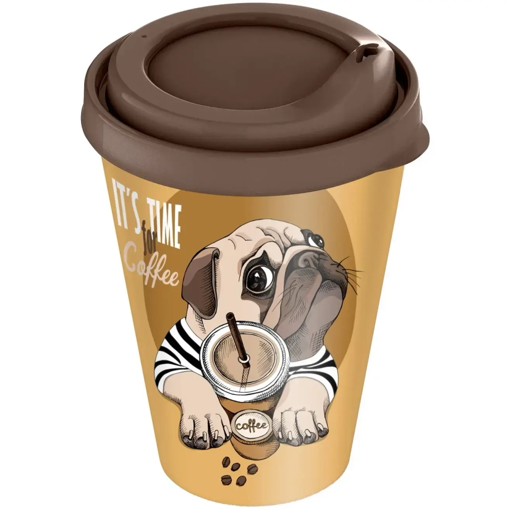 Стакан с крышкой 420мл «IZI-GO» с декором (темно-коричневый)