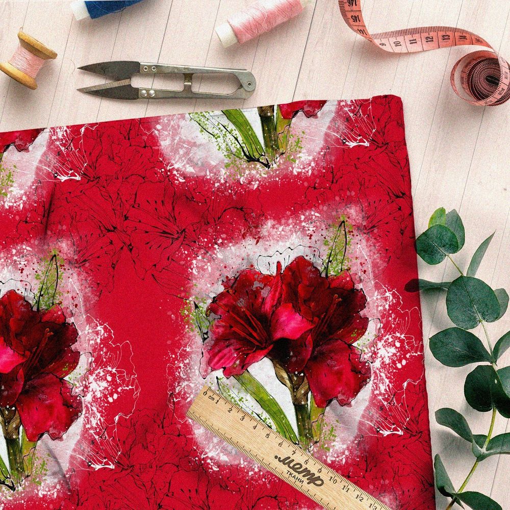 Ткань ниагара цветы красные лилии