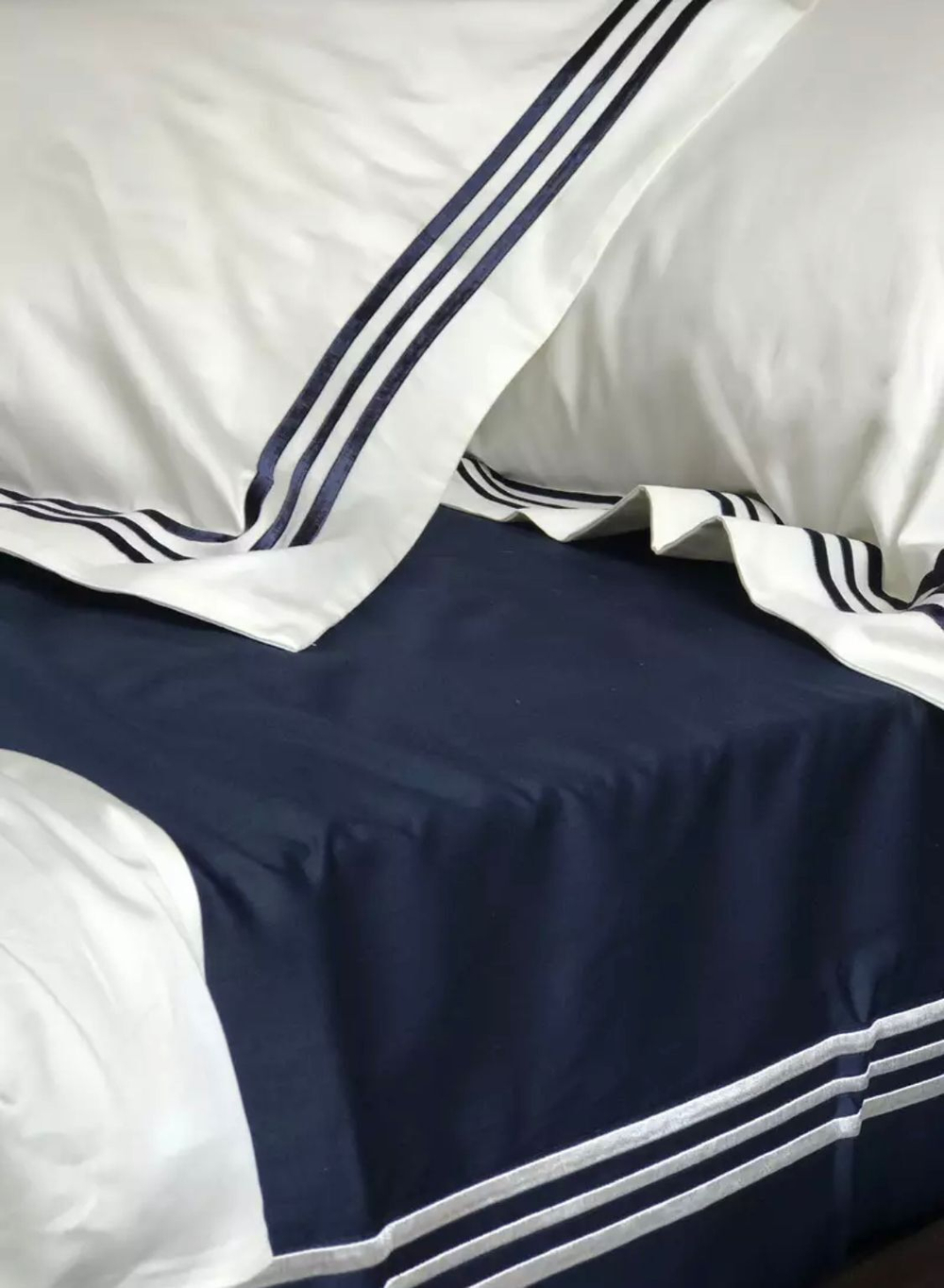 ZEPHYR HOME КПБ Двуспалка ЕВРО Египетский хлопок 100s белый с синим