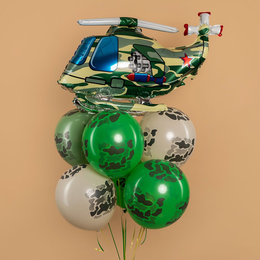 Шар 3D (33''/84 см) Фигура, Военный вертолет, Камуфляж, 1 шт. в уп.