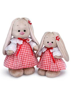 Мягкая игрушка Зайка Ми в сарафане в клетку 25 см