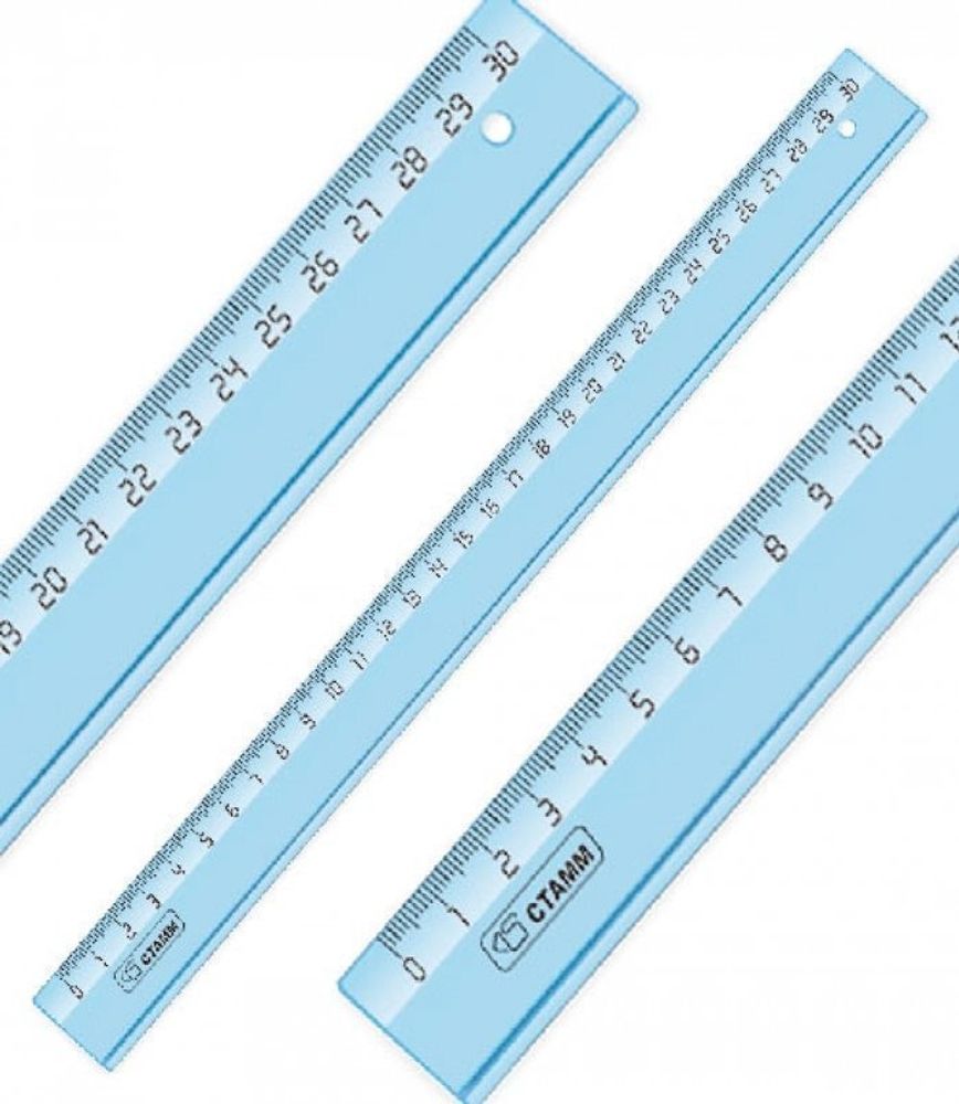 Линейка 30 см Стамм Cristal, пластик, прозрачная, голубая
