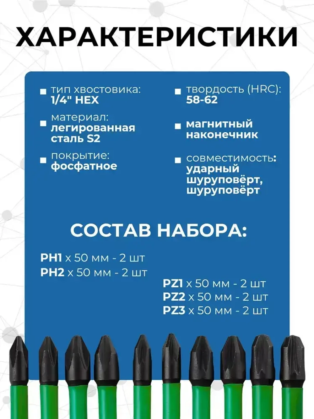 Набор бит для шуруповерта PH - PZ