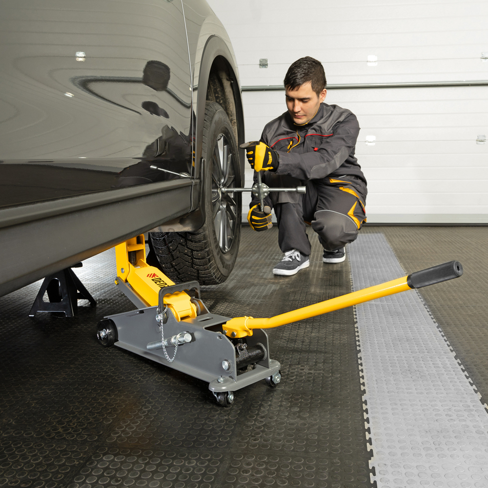 Домкрат гидравлический подкатной с фиксатором, 3 т, 190-532 мм, SUV/ Denzel