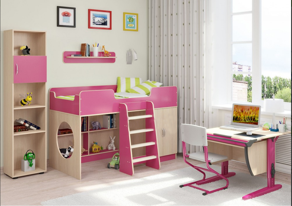 Детская стенка КарИВи Легенда 2  Дуб Молочный Розовый