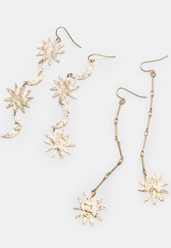 STRADIVARIUS Набор из 2 серег-подвесок в виде луны и солнца, золотой