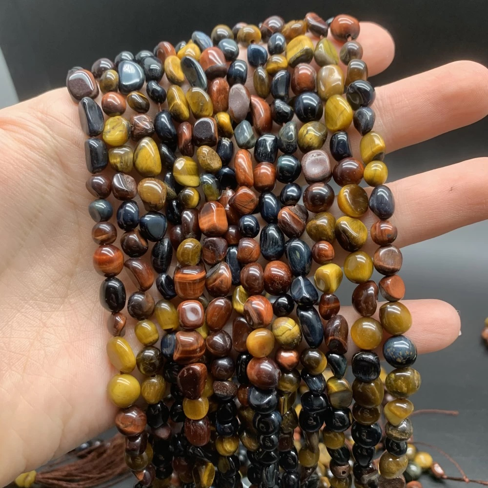 16855 Микс галтовка 8*6мм тигровый, бычий, соколиный глаз, 38см