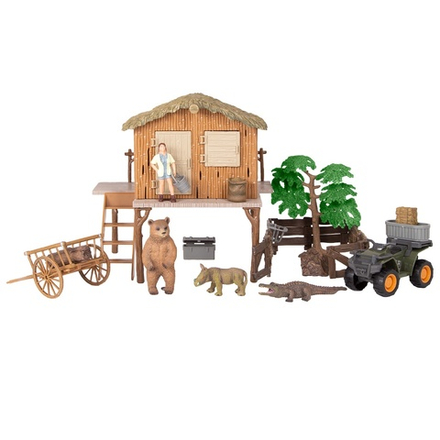 Набор фигурок животных cерии "На ферме": ферма, крокодил, медведь, носорог, квадроцикл, фермер, инвентарь - 17 предметов