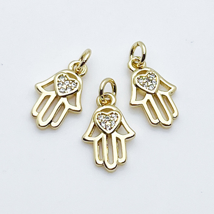 Подвеска Хамса, цвет золото, фианиты, размер 14*9 мм, цена за 1 шт