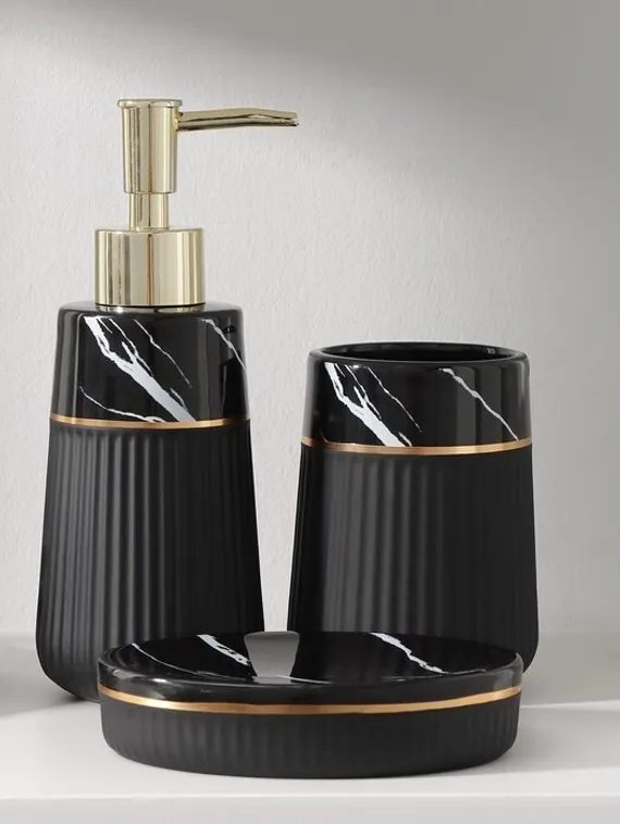 Набор аксессуаров для ванной комнаты SAVANNA Grace, 3 предмета (дозатор для мыла 290 мл, стакан, мыльница), цвет чёрный мрамор
