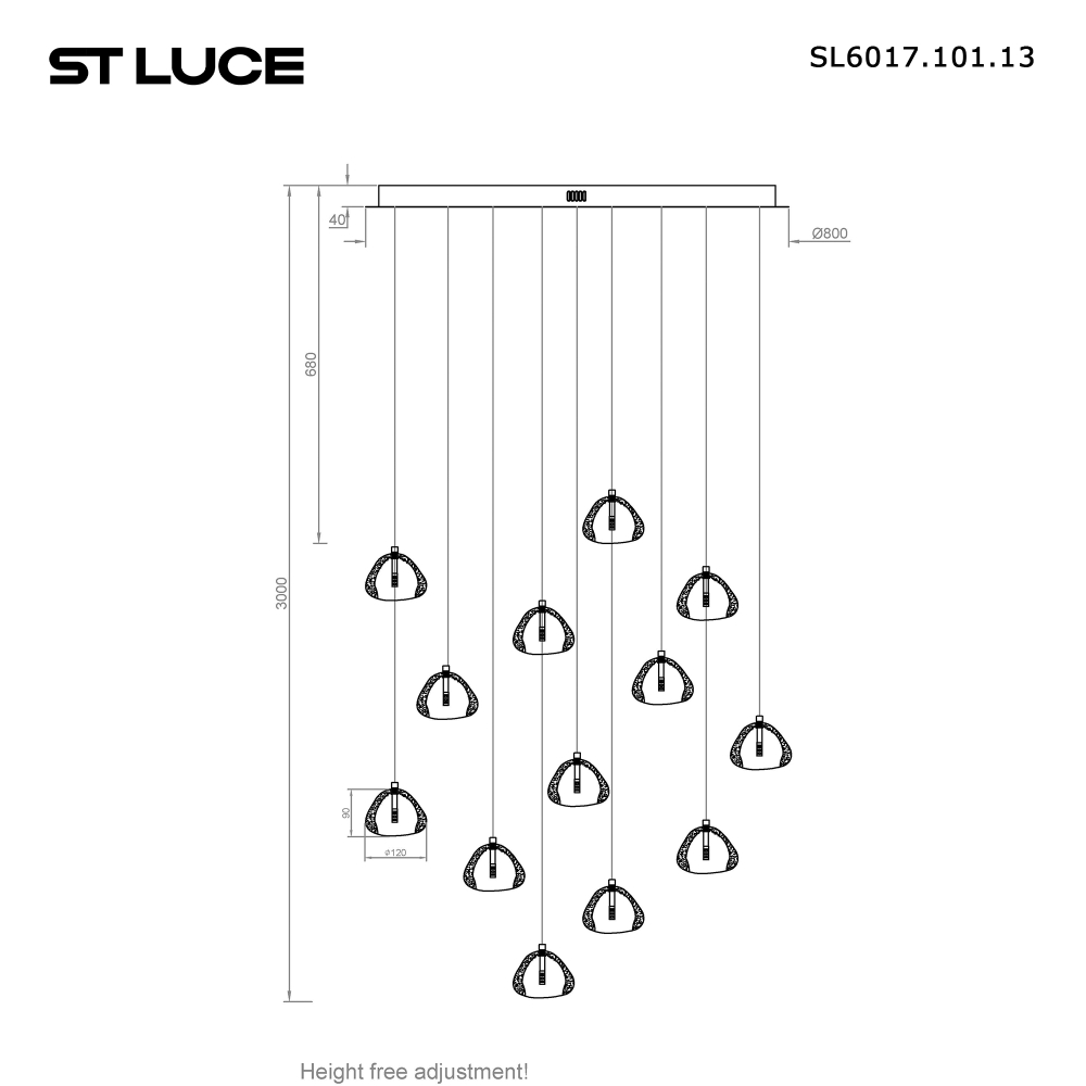 SL6017.101.13 Светильник подвесной ST-Luce Хром/Прозрачный с пузырьками воздуха LED 13*3W 3000K
