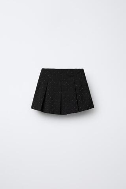 ZARA ЮБКА-ШОРТЫ СО СКЛАДКАМИ И СТРАЗАМИ, ЧЕРНЫЙ