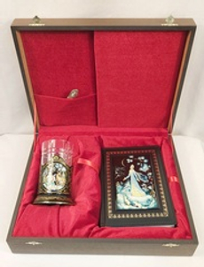 Коллекционный чайный набор с ежедневником "Снегурочка" (Ручная роспись Палех) в фуляре