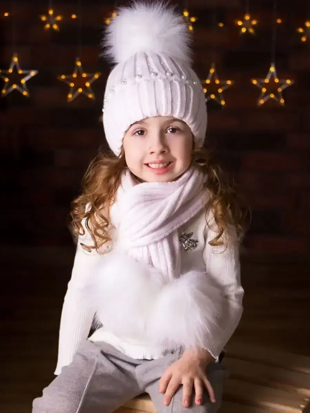 Шапка для девочки зимняя вязаная и шарф