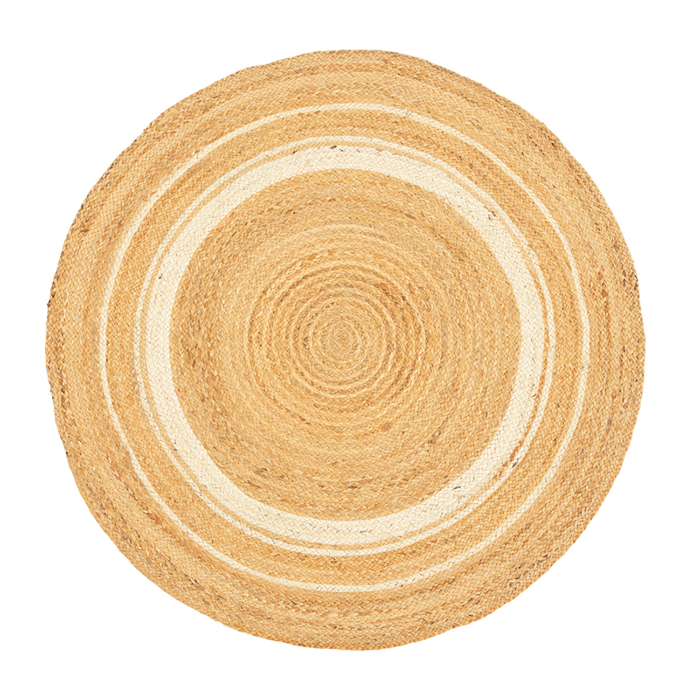 Ковер из джута круглый с вставками белого цвета из коллекции ethnic, 90см