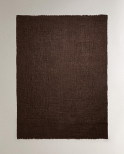 Zara Home - Льняное одеяло с бахромой, коричневый, 140x190 см