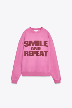 ZARA ТОЛСТОВКА С ЭФФЕКТОМ ПОТЕРТОСТИ SMILEY®, РОЗОВЫЙ