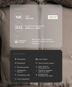 Oysho Водостойкая куртка MINARDI PIUME SKI с 80% пуха и 20% пера, темно-серый