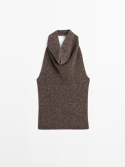 Massimo Dutti Вязаный топ из шерсти и шелка - Limited Edition, серый/коричневый