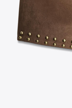 ZARA ШОРТЫ ИЗ ИСКУССТВЕННОЙ ЗАМШИ С ЗАКЛЕПКАМИ, ШОКОЛАДНЫЙ