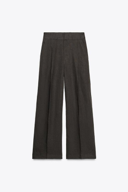 ZARA БРЮКИ ИЗ СМЕСОВОГО ЛЬНА С ЗАЩИПАМИ — ZW COLLECTION, КОРИЧНЕВЫЙ