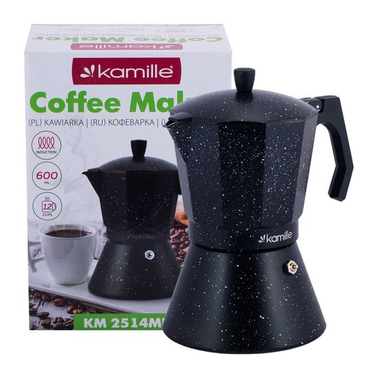 Кофеварка гейзерная 600 мл. Kamille КМ-2514MR (12 порций) из алюминия с индукционным дном