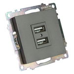 Розетка 2-местная USB (механизм), 250В, 2,1А, серия Катрин, графит, GLS10-7115-06 49422