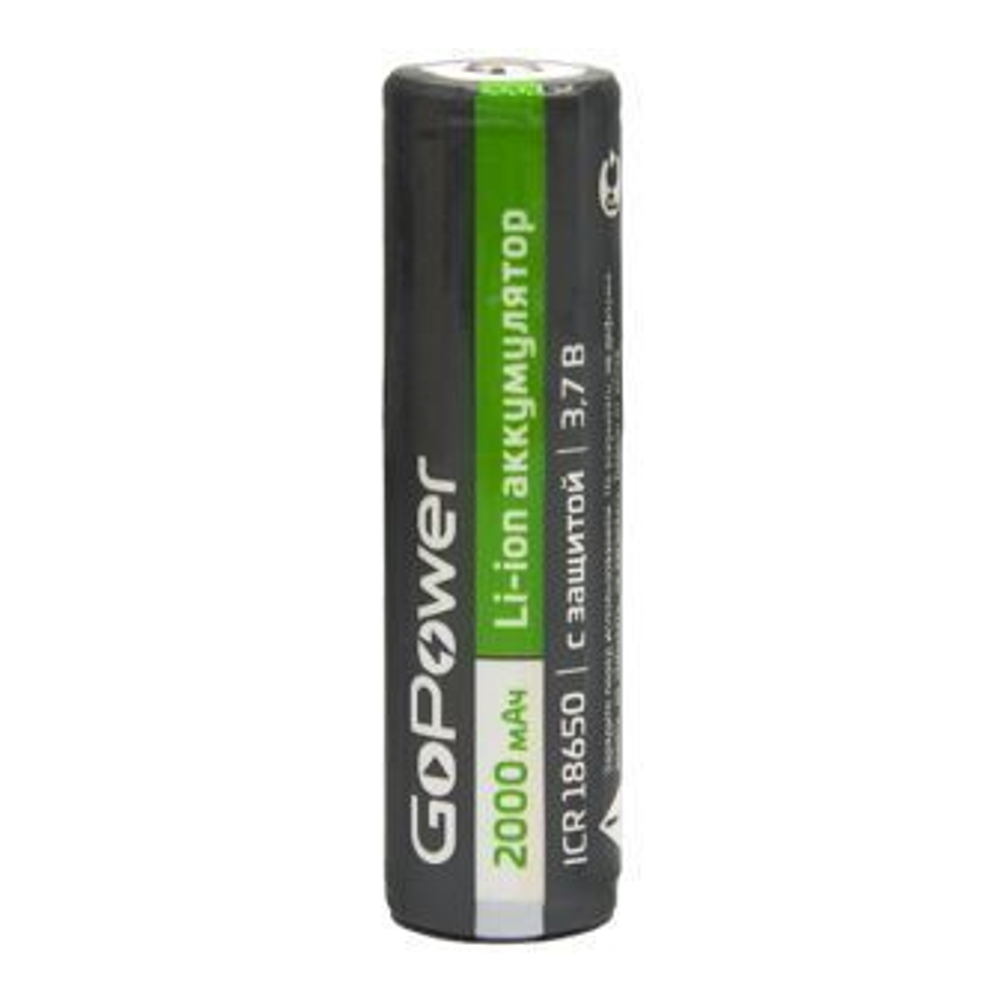 Аккумуляторы GoPower Li-lON 18650 3,7V 2000mAh с защитой с высоким контактом BL1 (1/6/120)